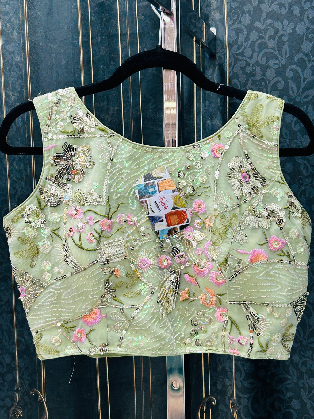 Light green boat neck blouse