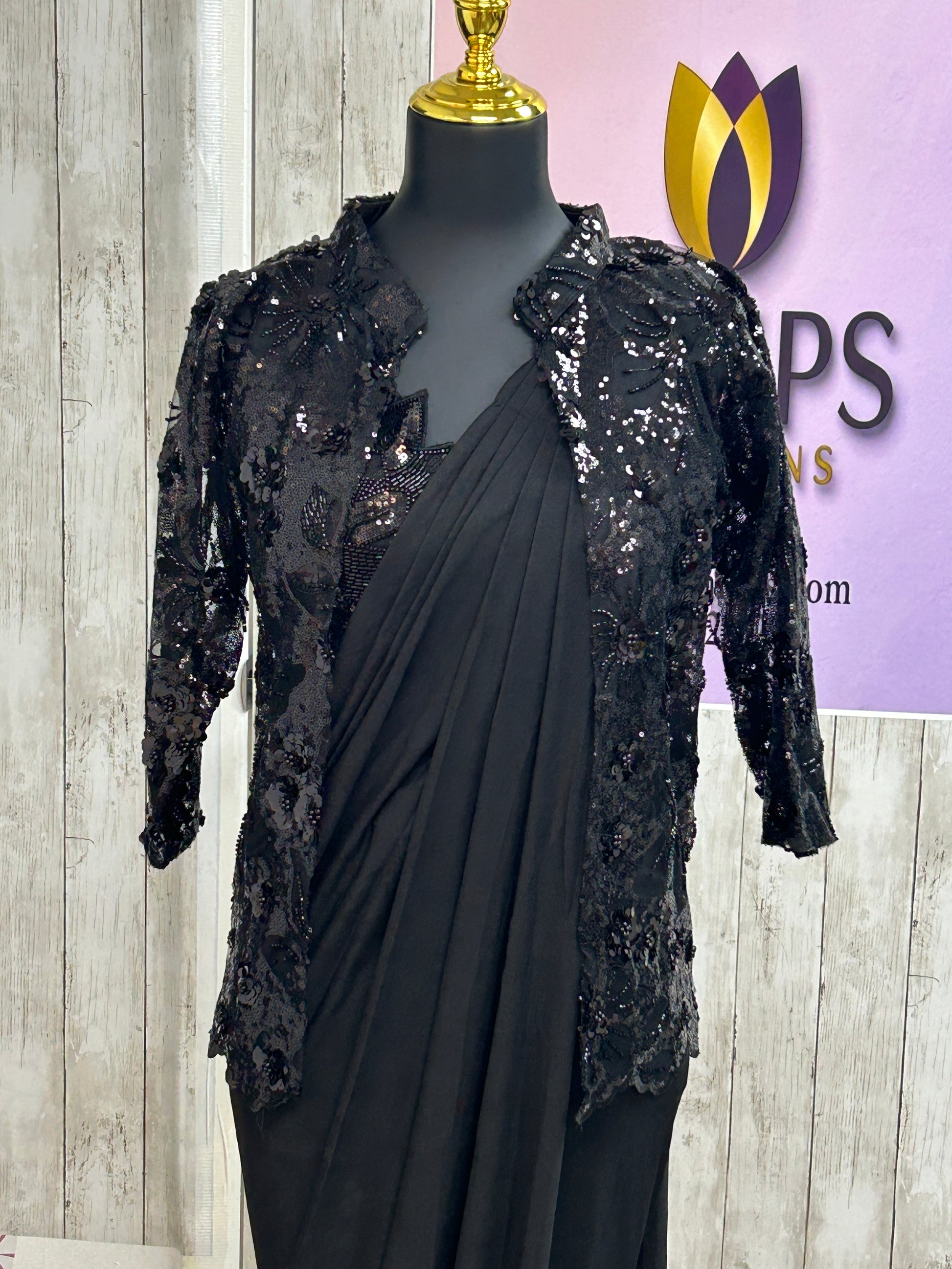 Ready to wear saree with overcoat by Kurti Connection USA