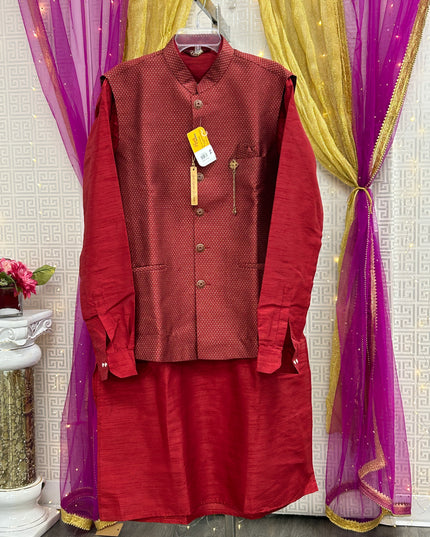 Dark maroon kurta pajama with jacket