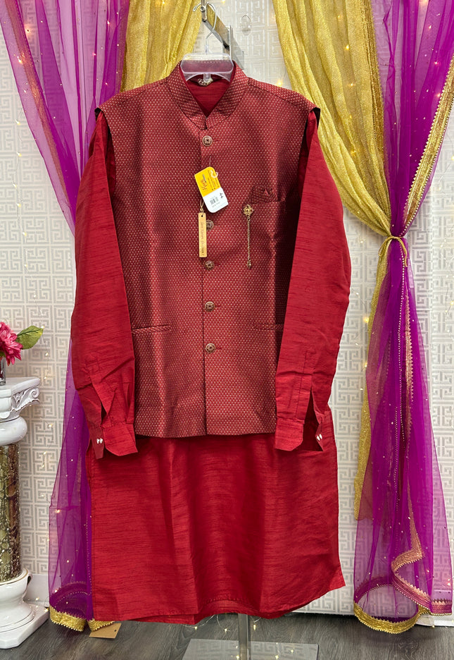 Dark maroon kurta pajama with jacket