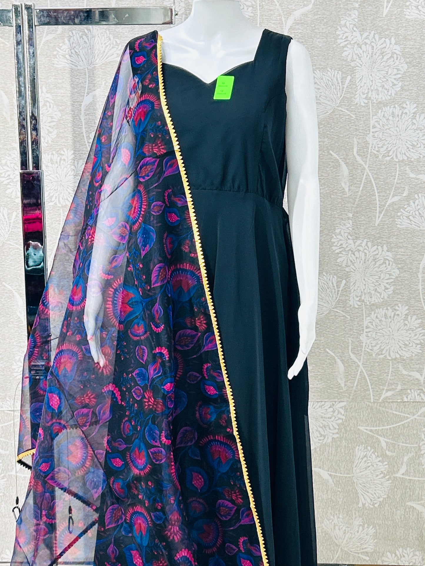 Black georgette kurti with organza dupatta
