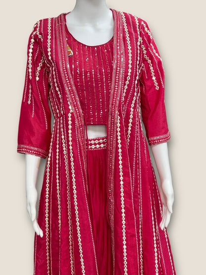 Dark pink Lehenga Choli set with long jacket