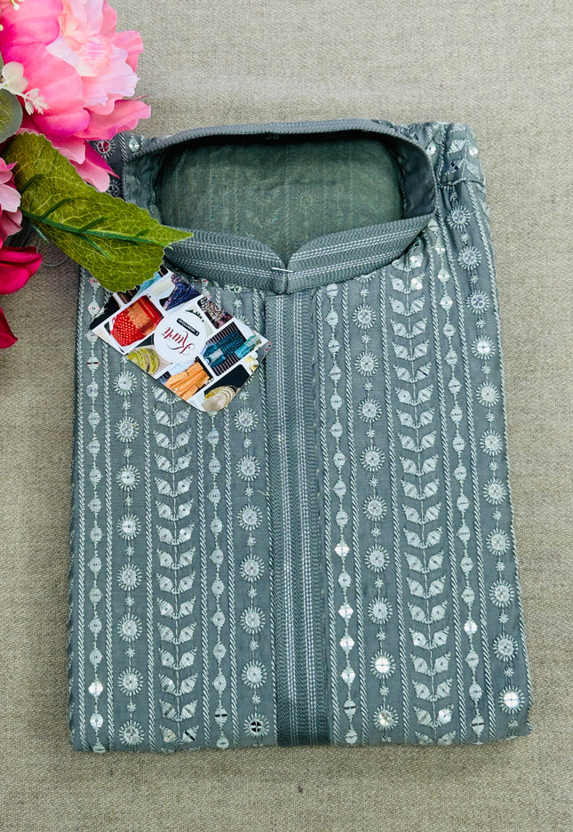 Sequin work kurta pajama set for men - Kurti Connection USA