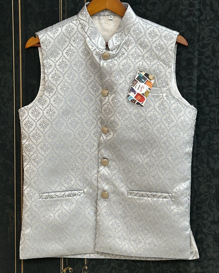 Silk vests for men | half jacket / kurta : Grey - Kurti Connection USA