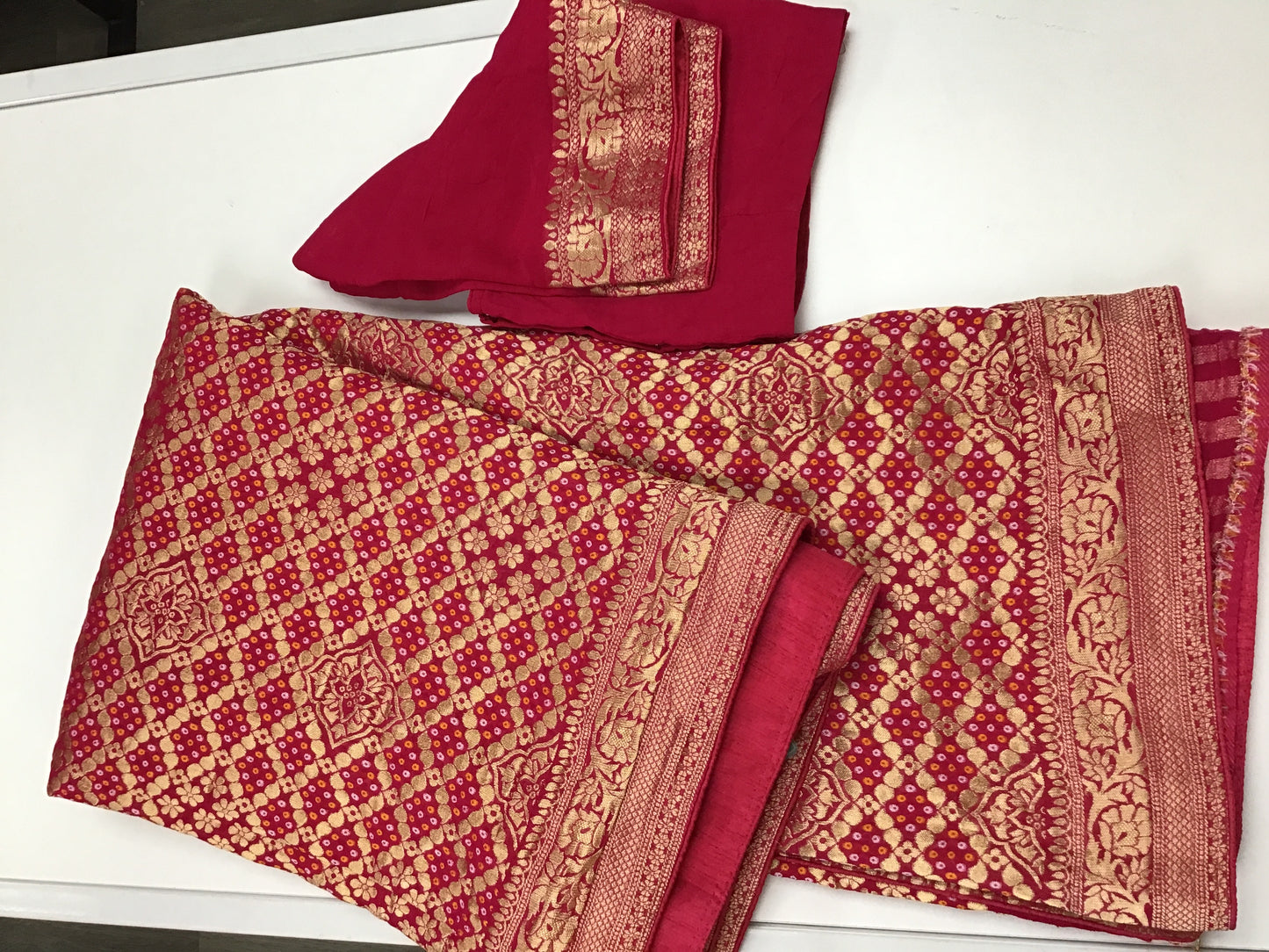 Dark pink  banarasi bandhini saree
