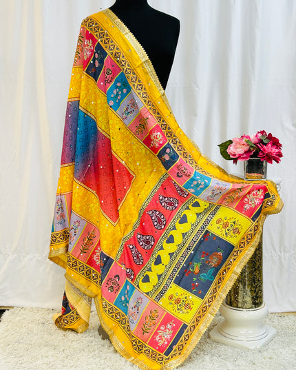 Multi color soft silk dupatta - Kurti Connection USA