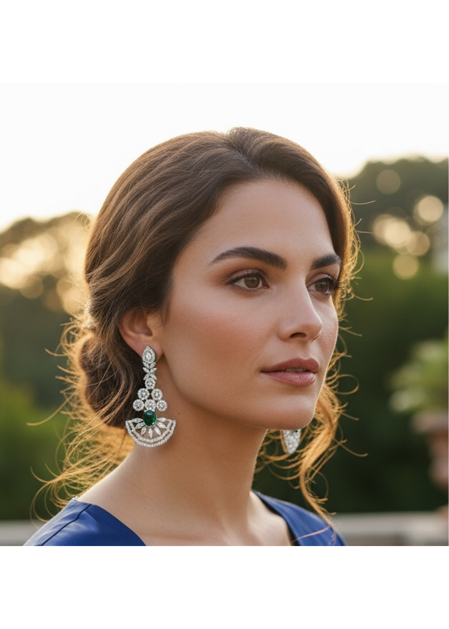 AD earrings with emerald green stone