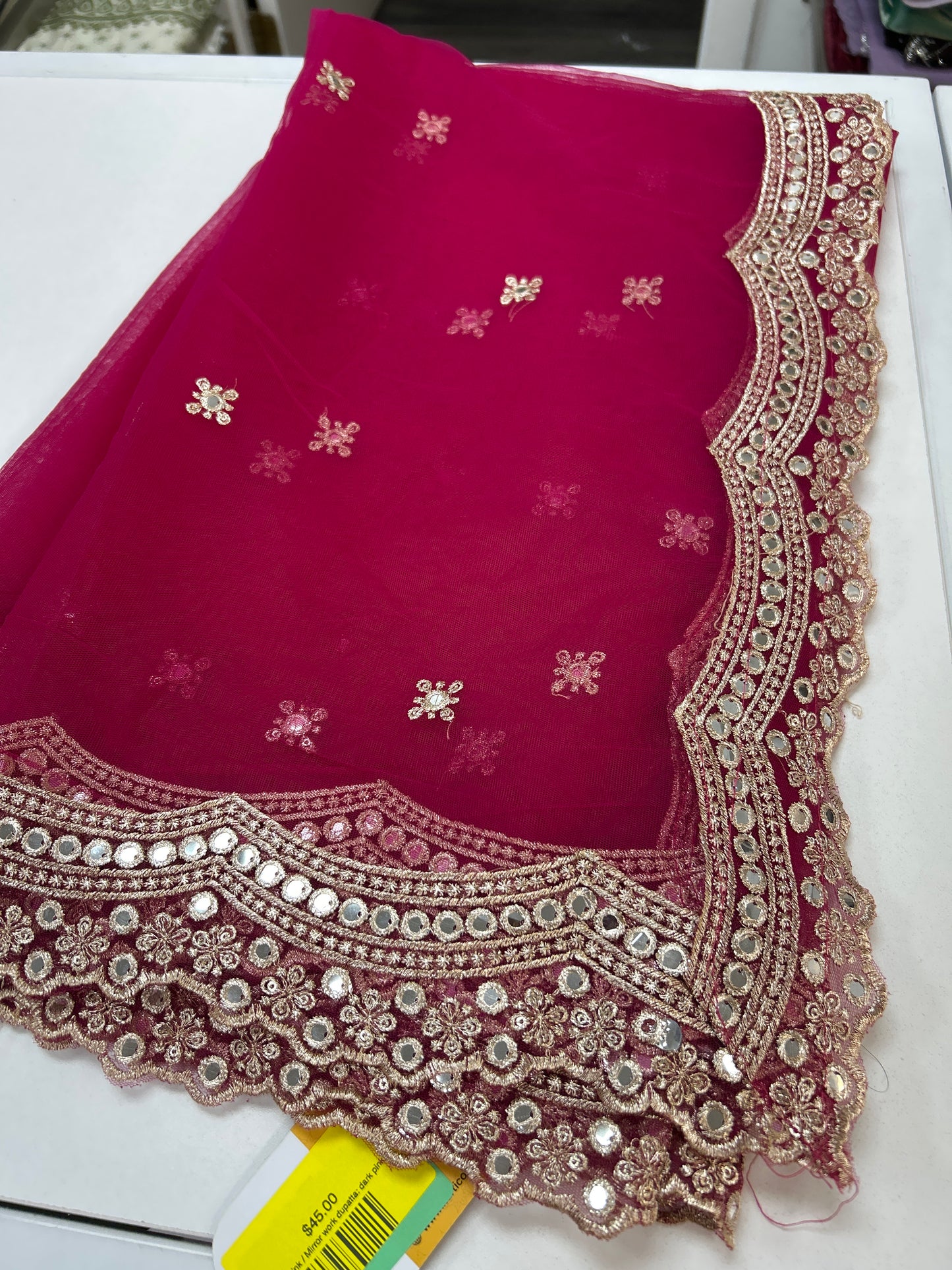Mirror work dupatta: dark pink