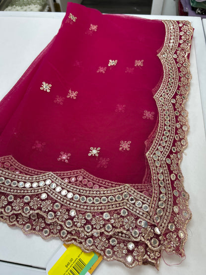 Mirror work dupatta: dark pink