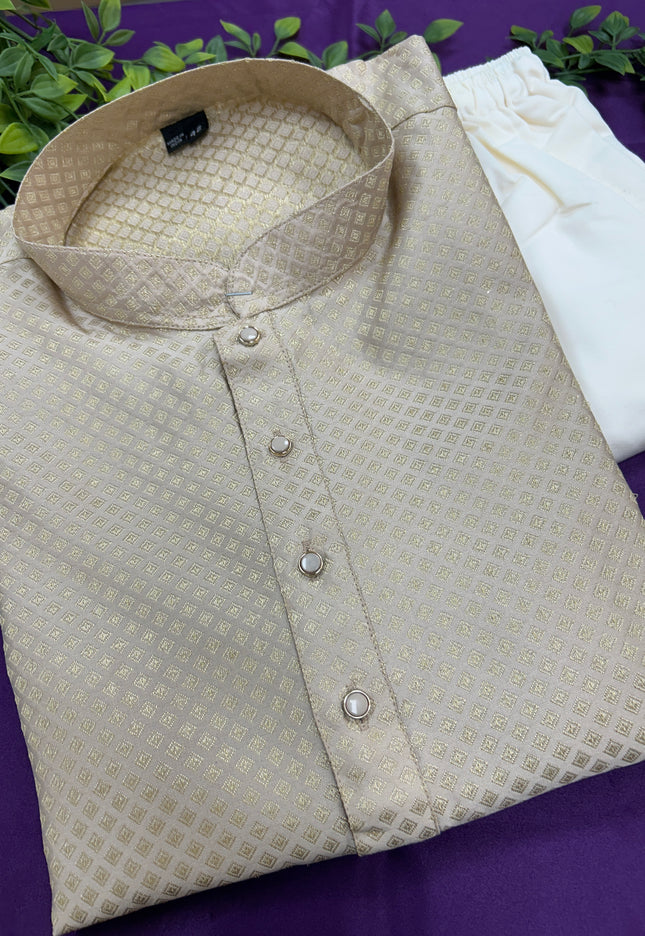 Silk kurta pajama set | light gold - Kurti Connection USA