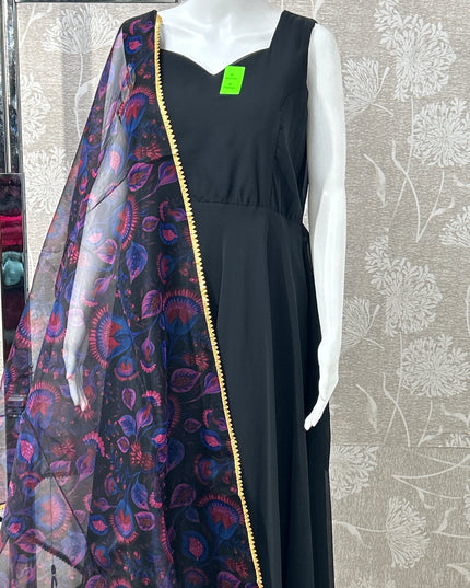 Black georgette kurti with organza dupatta - Kurti Connection USA