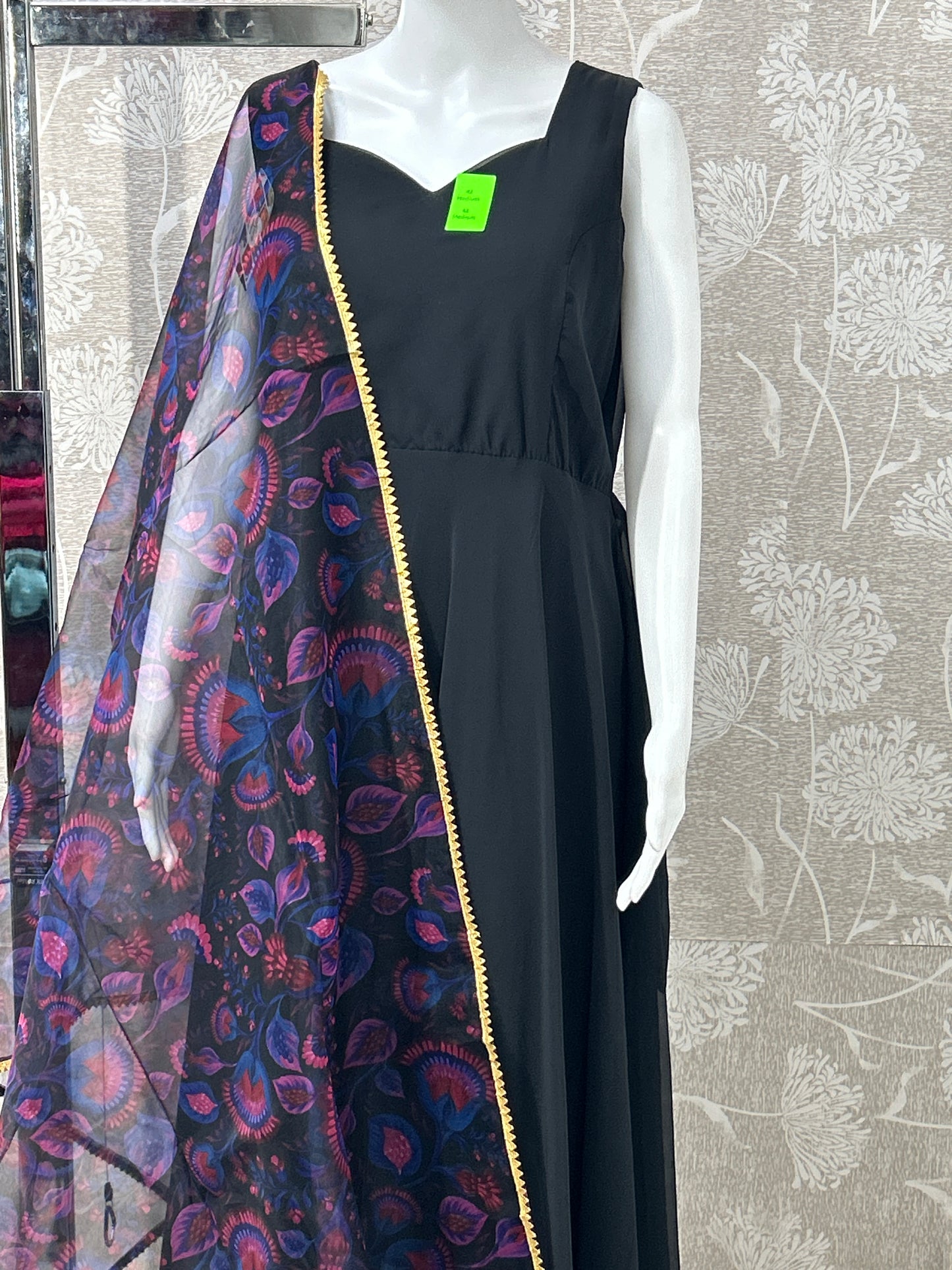 Black georgette kurti with organza dupatta