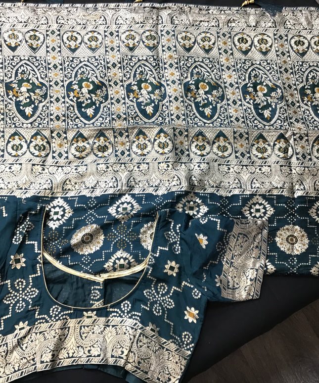 Teal blue Bandhani saree