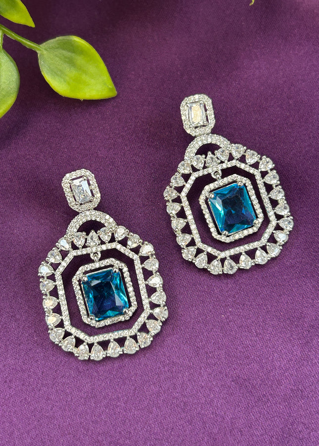 AD earrings: turquoise blue - Kurti Connection USA