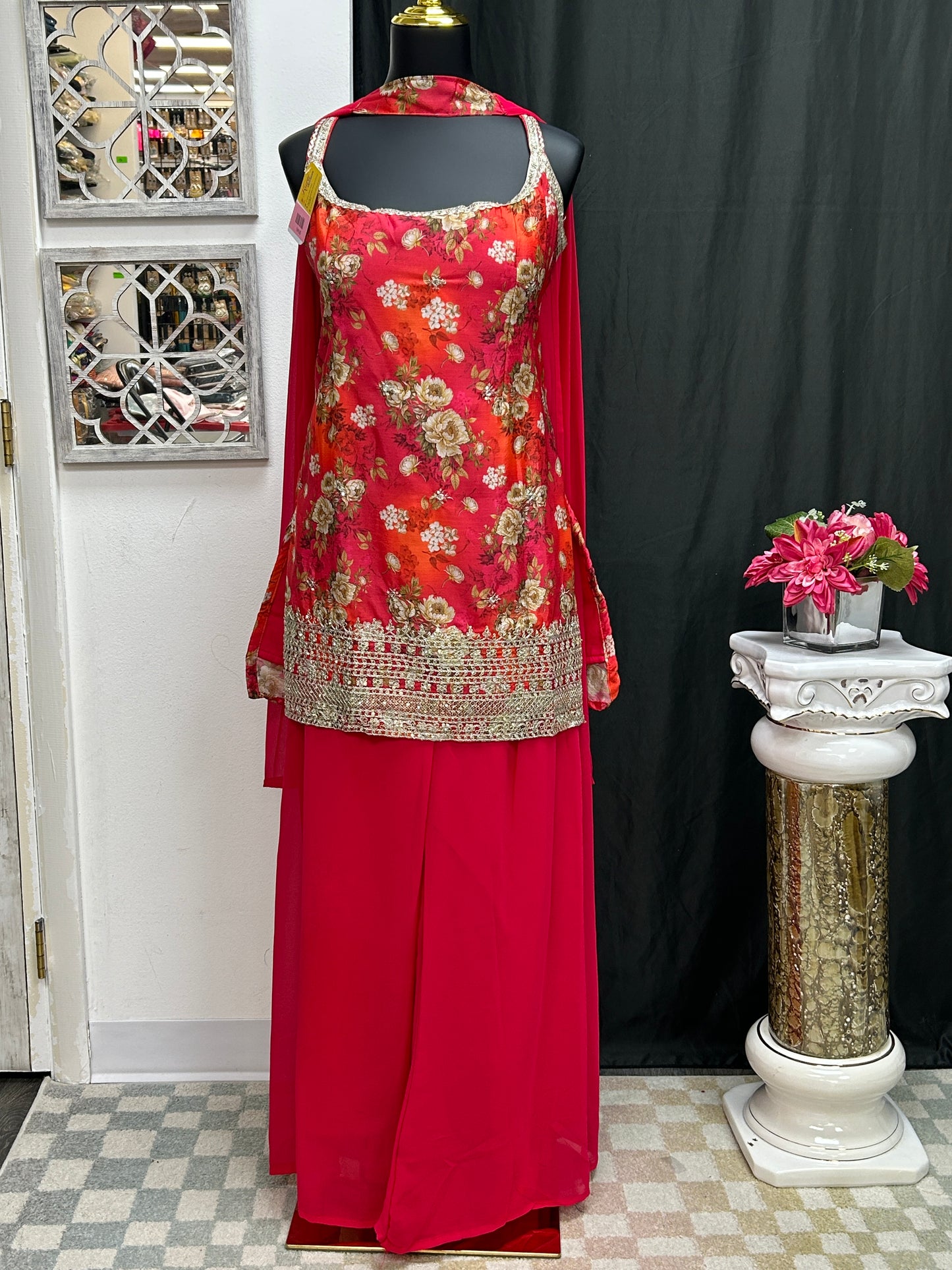 Chinon silk sharara suit