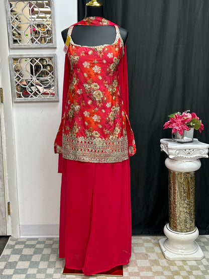 Chinon silk sharara suit