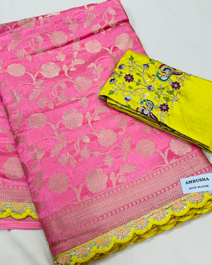 Silk saree with designer blouse piece - Kurti Connection USA