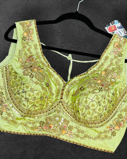 Light green silk blouse - Kurti Connection USA