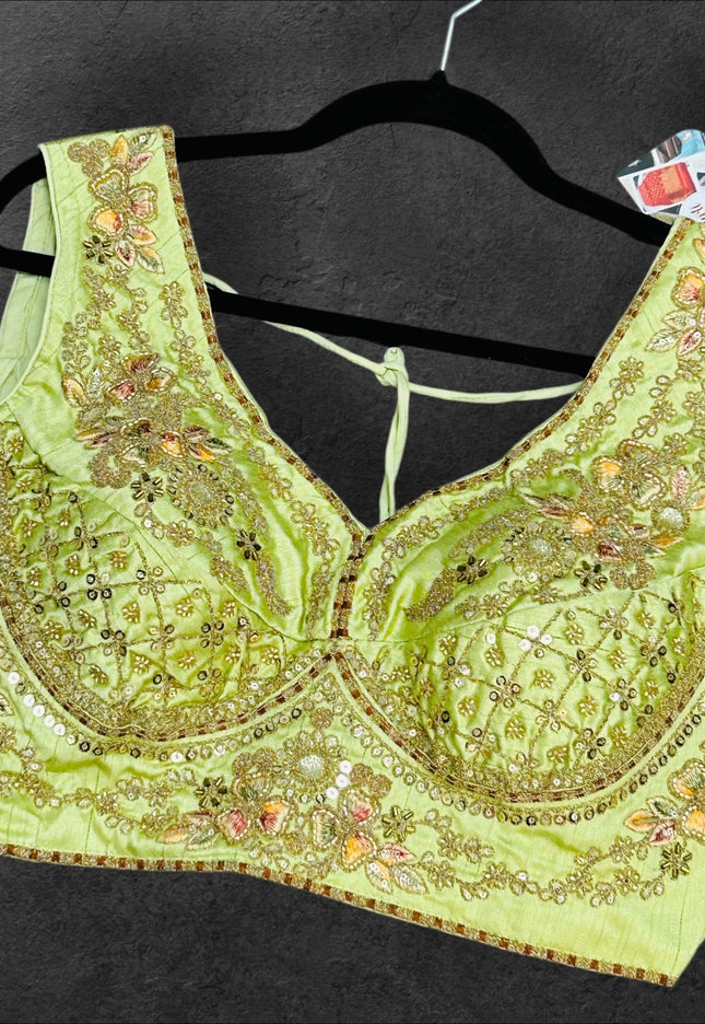 Light green silk blouse - Kurti Connection USA