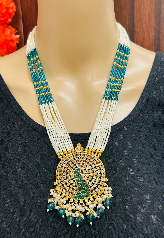 Pendant set with pearl necklace - Kurti Connection USA