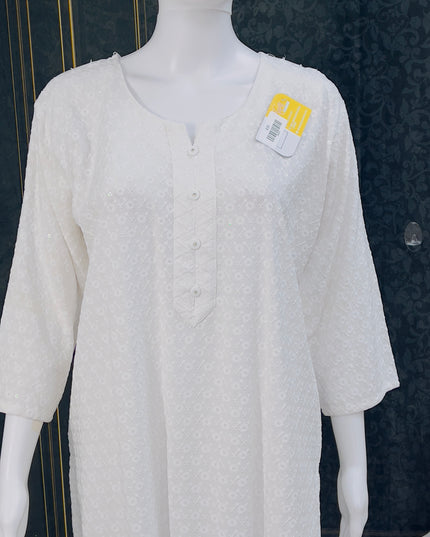 White chikankari Kurti | light sequin work - Kurti Connection USA