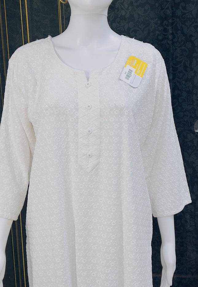 White chikankari Kurti | light sequin work - Kurti Connection USA