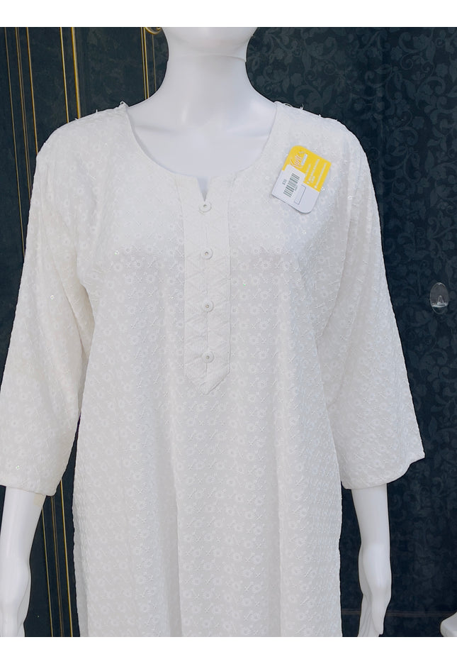 White chikankari Kurti | light sequin work - Kurti Connection USA