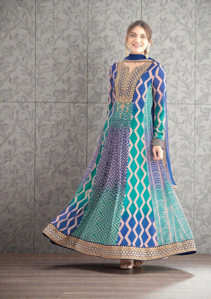 Saawan : Chinon silk long gowns by Kurti Connection USA