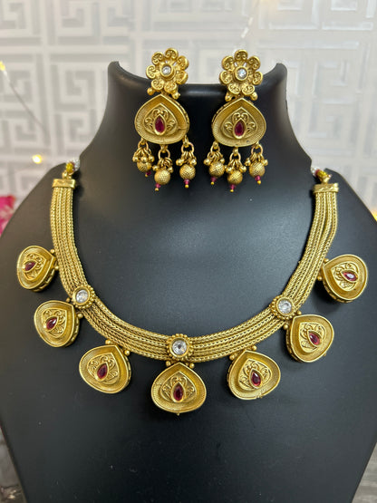 Antique gold finish necklace set by Kurti Connection USA