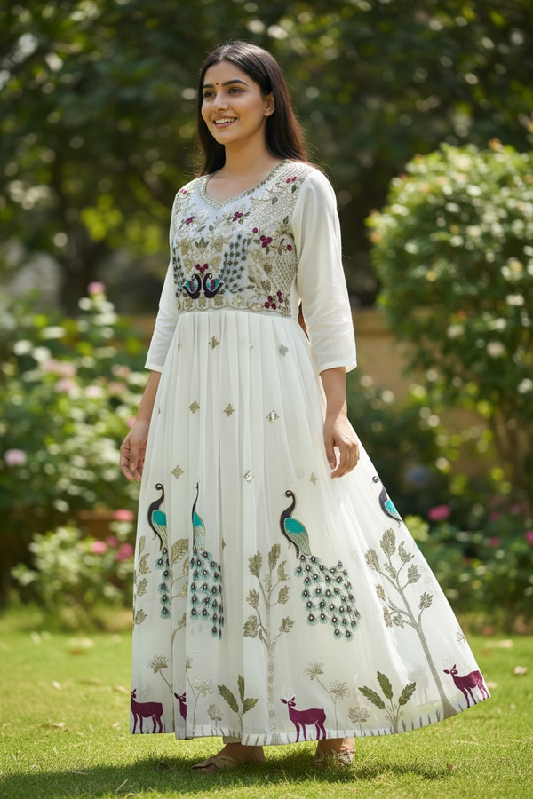 Chiffon long kurti with embroidery work