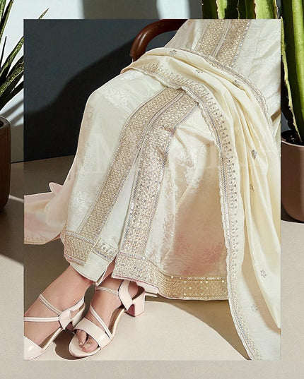 Off white silk Anarkali kurti set