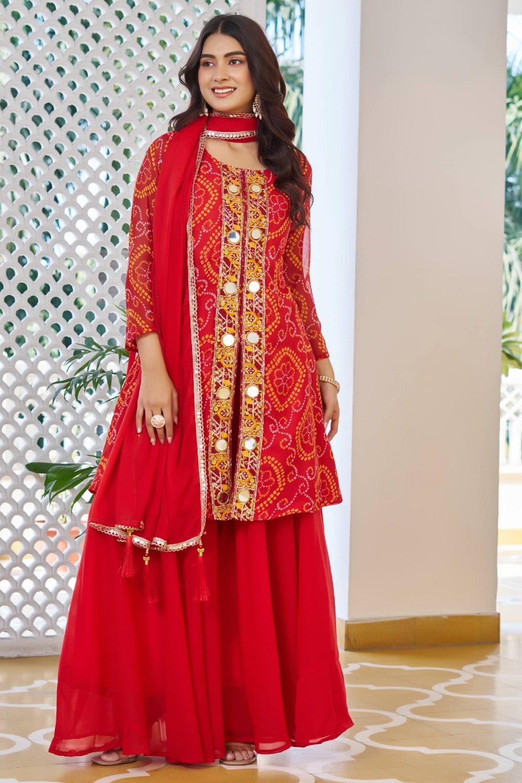 Chiffon Bandhani sharara suit