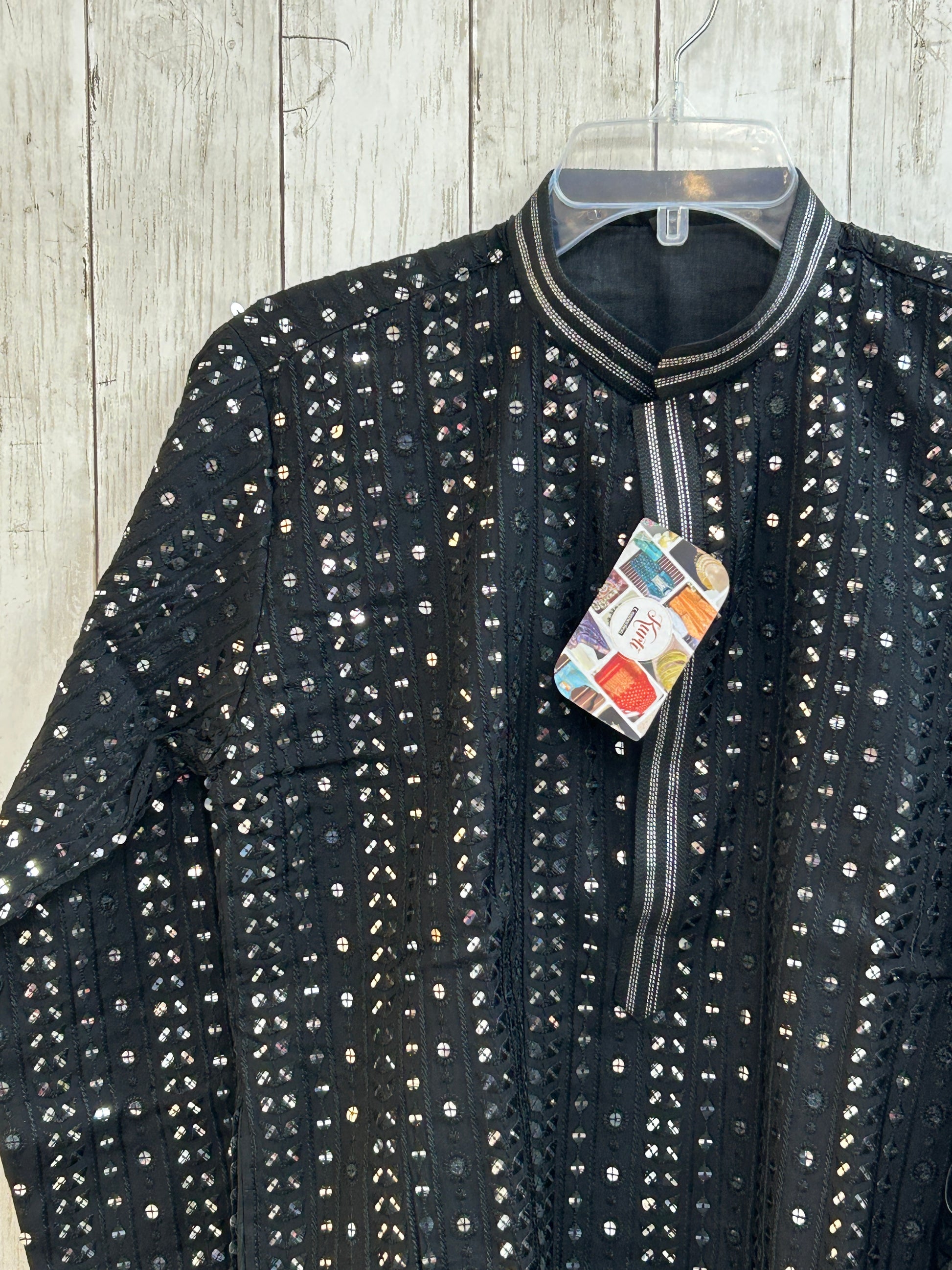 Black mirror work kurta pajama for men by Kurti Connection USA