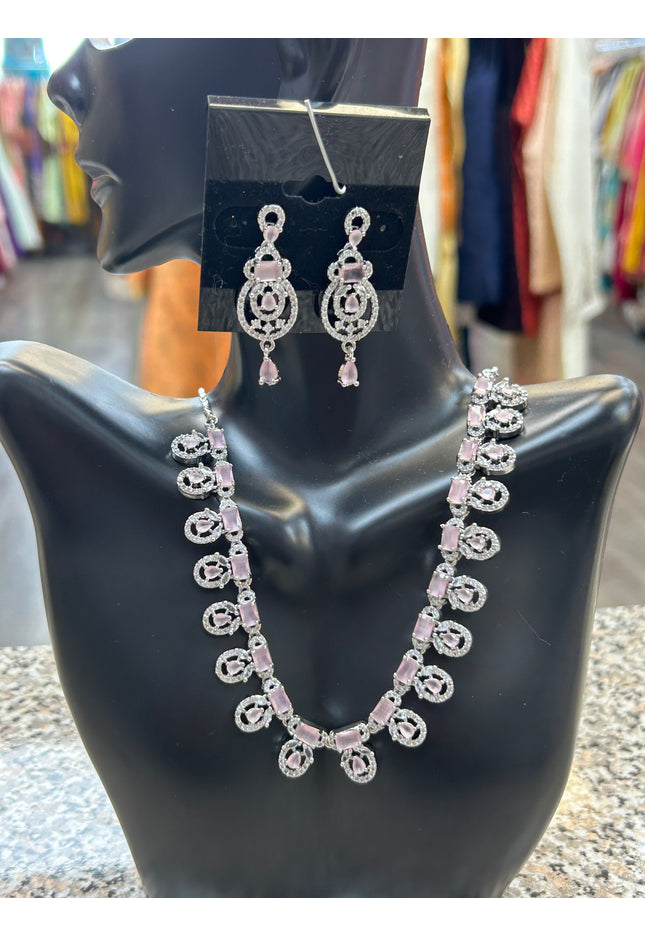 Light pink AD stone necklace set - Kurti Connection USA
