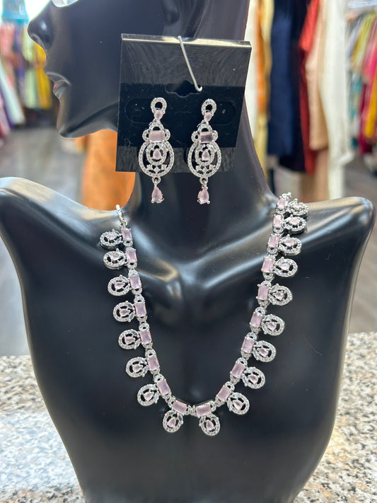Light pink AD stone necklace set