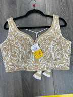 White blouse with gold embroidery by Kurti Connection USA