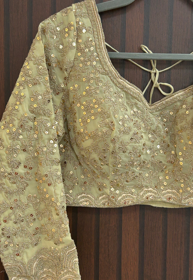 Light gold pure chiffon blouse - Kurti Connection USA
