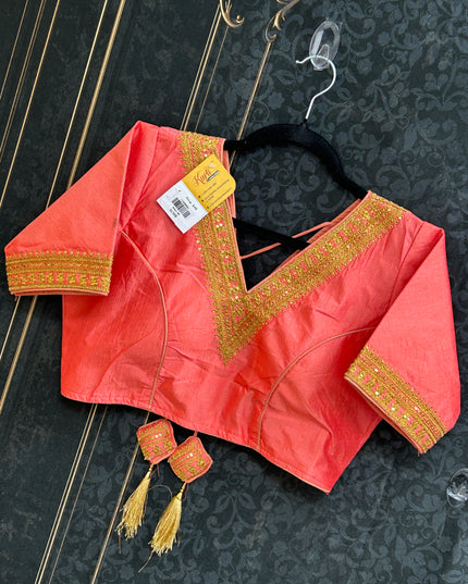 Golden blouse | V neck - Kurti Connection USA