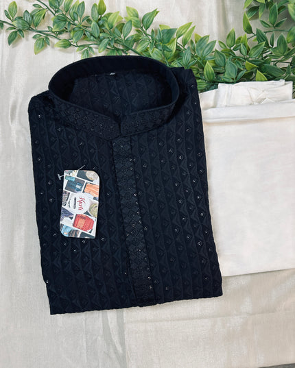 Rayon Chikankari kurta set : black - Kurti Connection USA