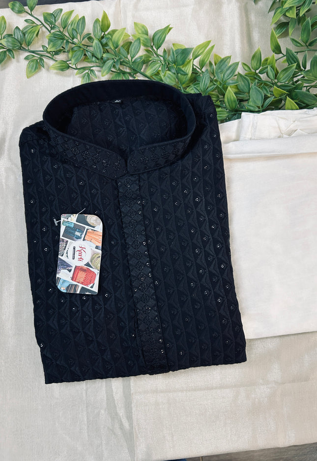 Rayon Chikankari kurta set : black - Kurti Connection USA