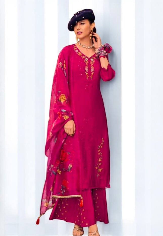 Crape silk sharara set - Kurti Connection USA
