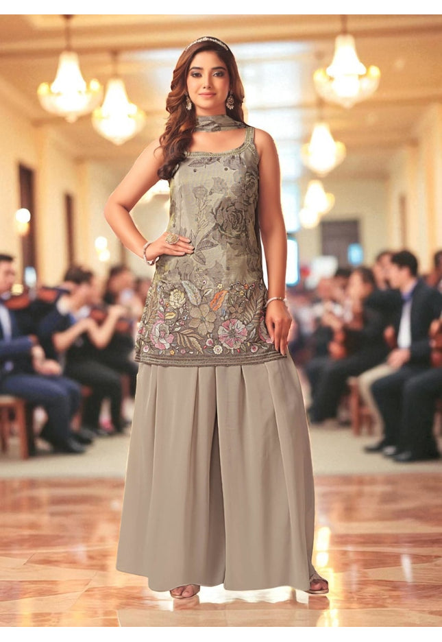 Sharara suit/ tissue silk