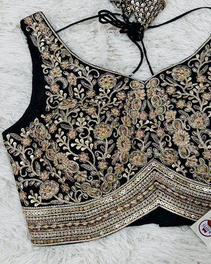 Black blouse with gold embroidery work