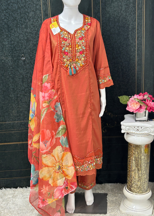 Shimmer silk Kurti pant set - Kurti Connection USA