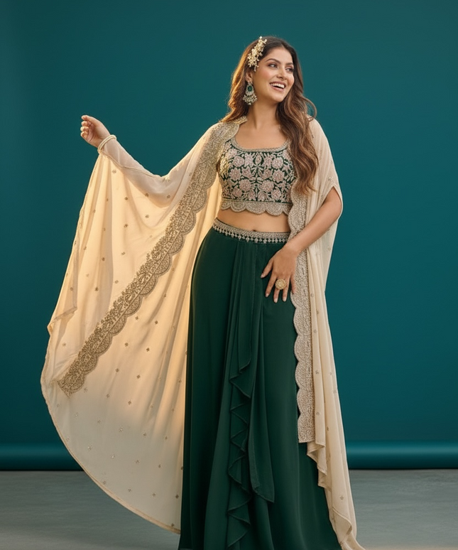 Lehenga saree with cape (green)