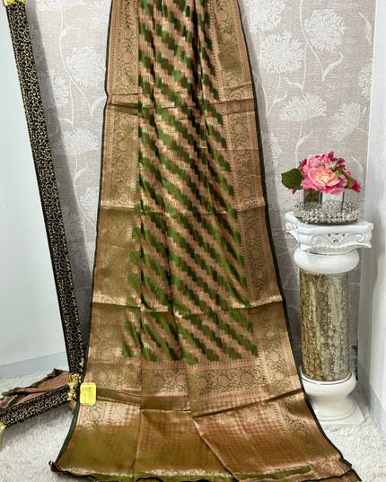 Mehandi green banarasi silk saree - Kurti Connection USA