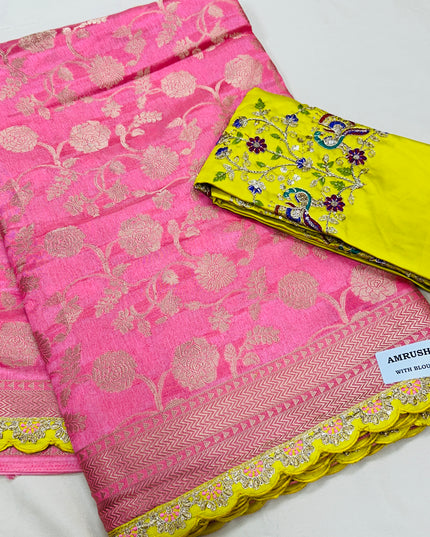 Silk saree with designer blouse piece - Kurti Connection USA