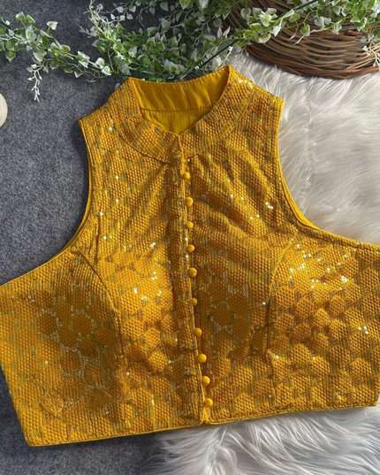 Yellow Halter neck blouse - Kurti Connection USA