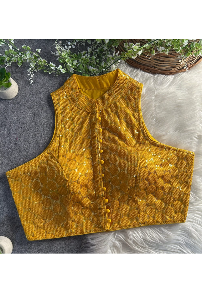 Yellow Halter neck blouse - Kurti Connection USA