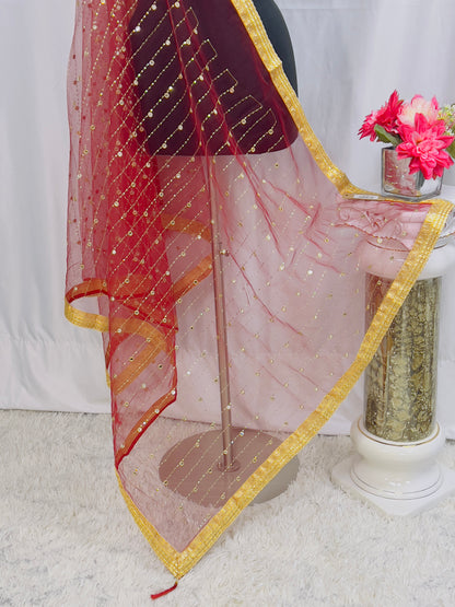 Dark Maroon Net Dupatta